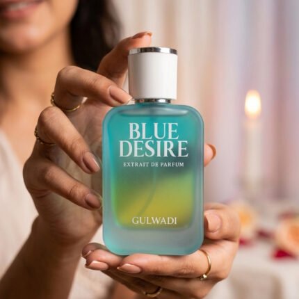 A bottle of Blue Desire, an elegant feminine floral fragrance.