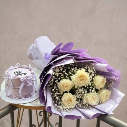 Flowers and Cake for Wife Lahore – Customized Cake & White Roses Delivery