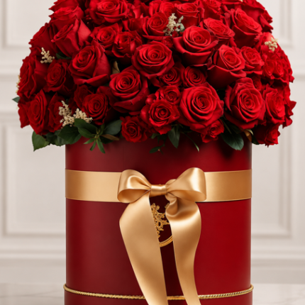 A luxury red rose box arrangement for Flower delivery Lahore.