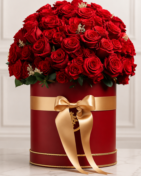 A luxury red rose box arrangement for Flower delivery Lahore.
