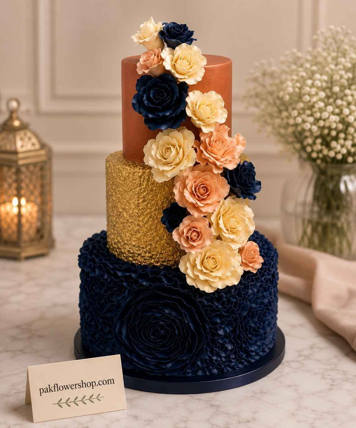 Luxury floral layer cake premium bakery services Lahore