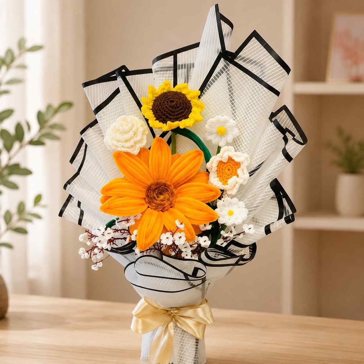 Handmade Crochet Flower Bouquet Lahore with sunflower design and elegant wrapping.