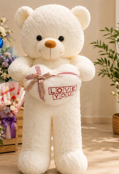 Giant teddy bear Lahore with Love You heart cushion