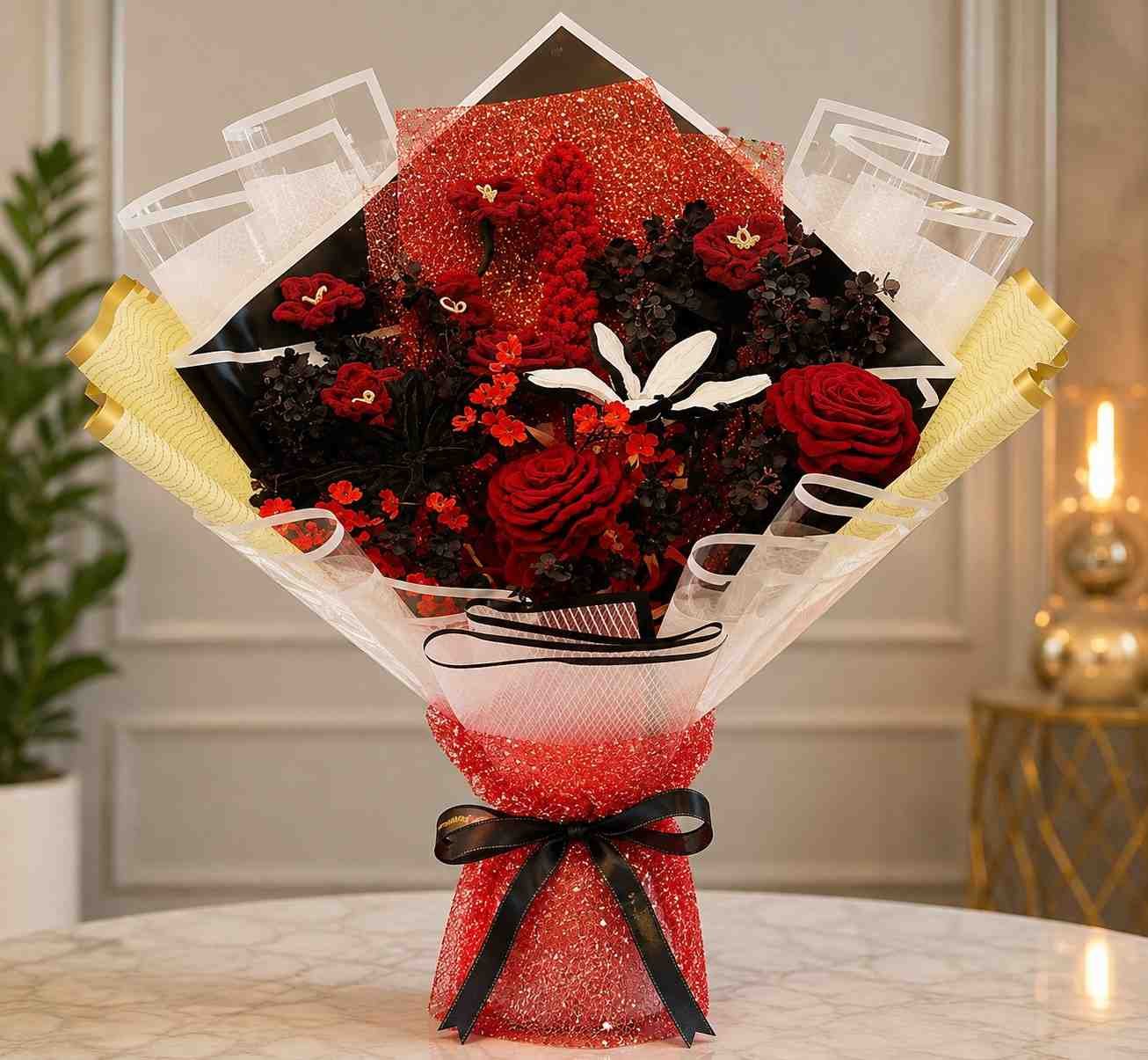 Elegant flower bouquet Pakistan with premium roses, decorative blooms, and luxury wrapping.