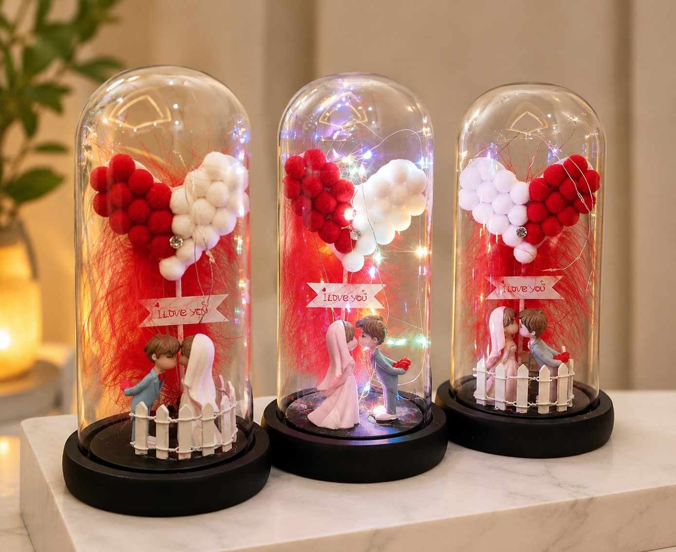 Romantic Gift Lahore – Illuminated Love Cloche with Couple Figurines