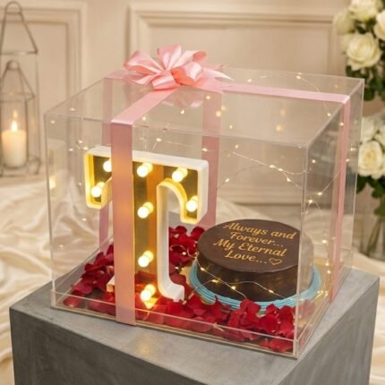 romantic gift box delivery Pakistan set on a grey block