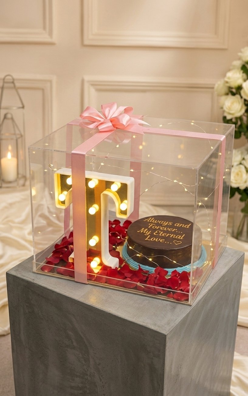 romantic gift box delivery Pakistan set on a grey block