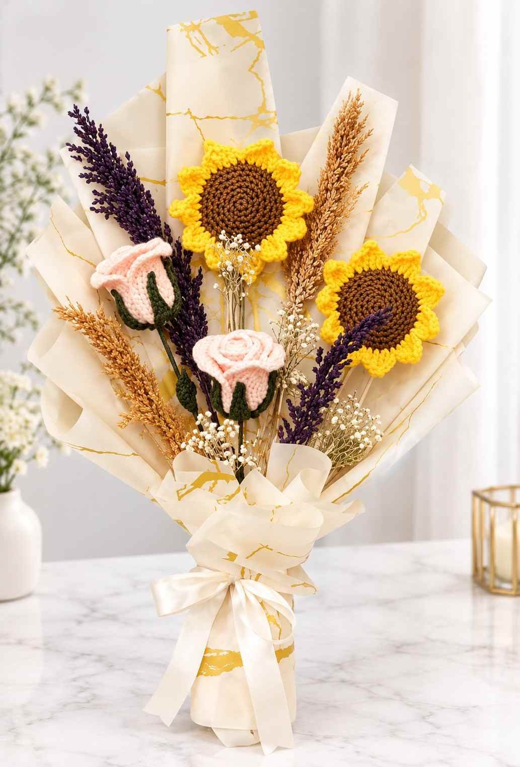 Crochet sunflower bouquet Lahore with handmade yellow flowers and elegant wrapping