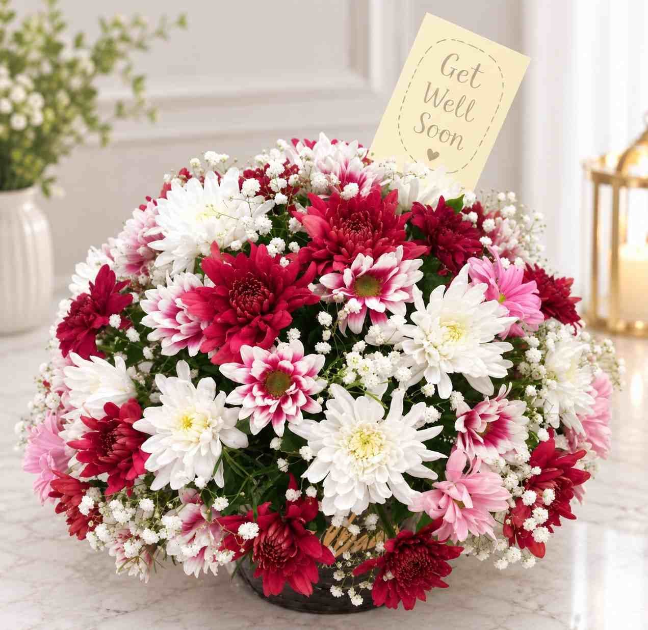 Get Well Soon Flowers Pakistan with pink and white chrysanthemums
