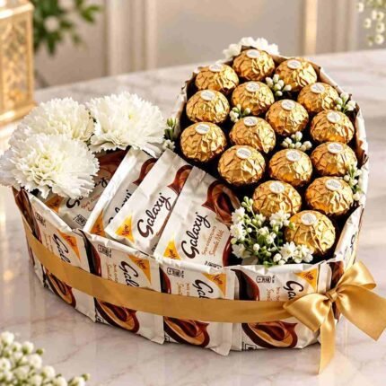Chocolate gift basket Lahore with assorted chocolates and flowers