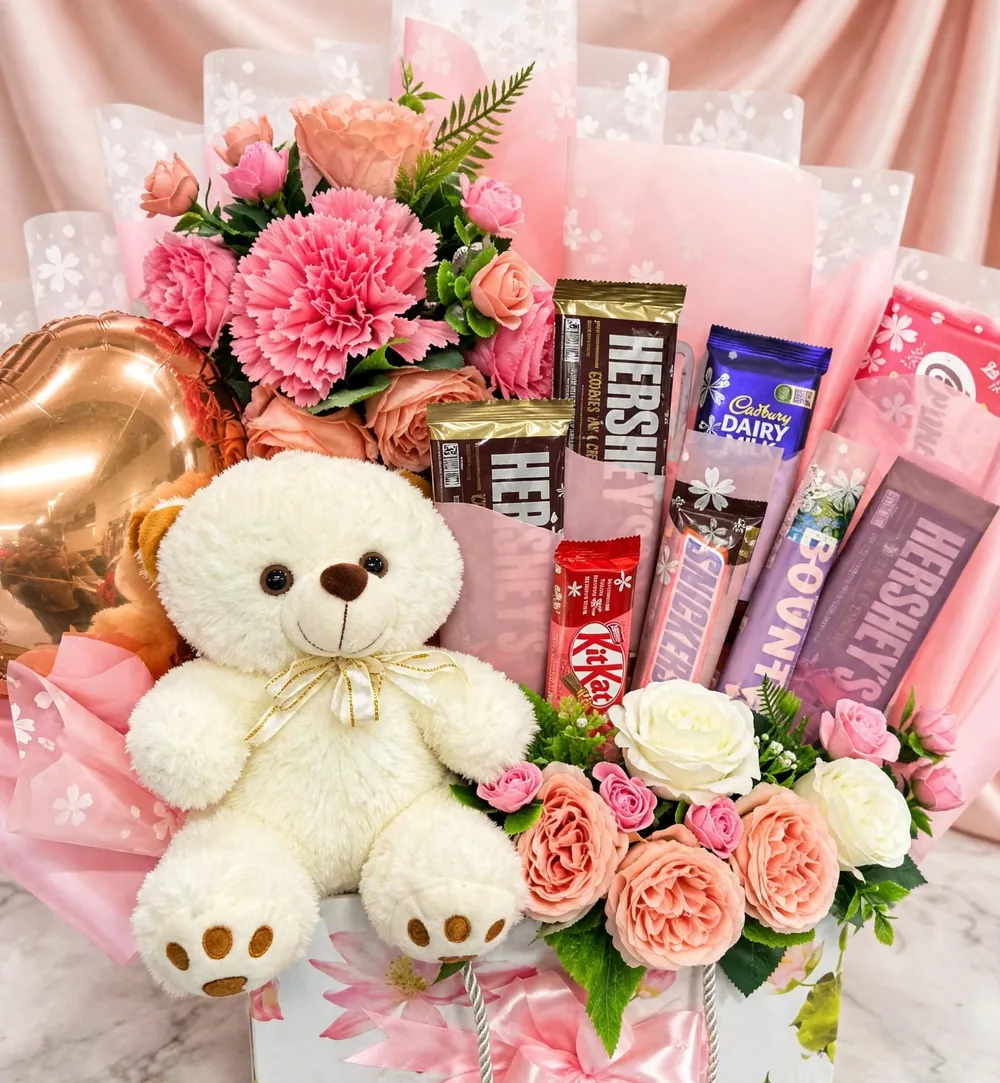 Pink Teddy Celebration – close-up view | PakFlowerShop