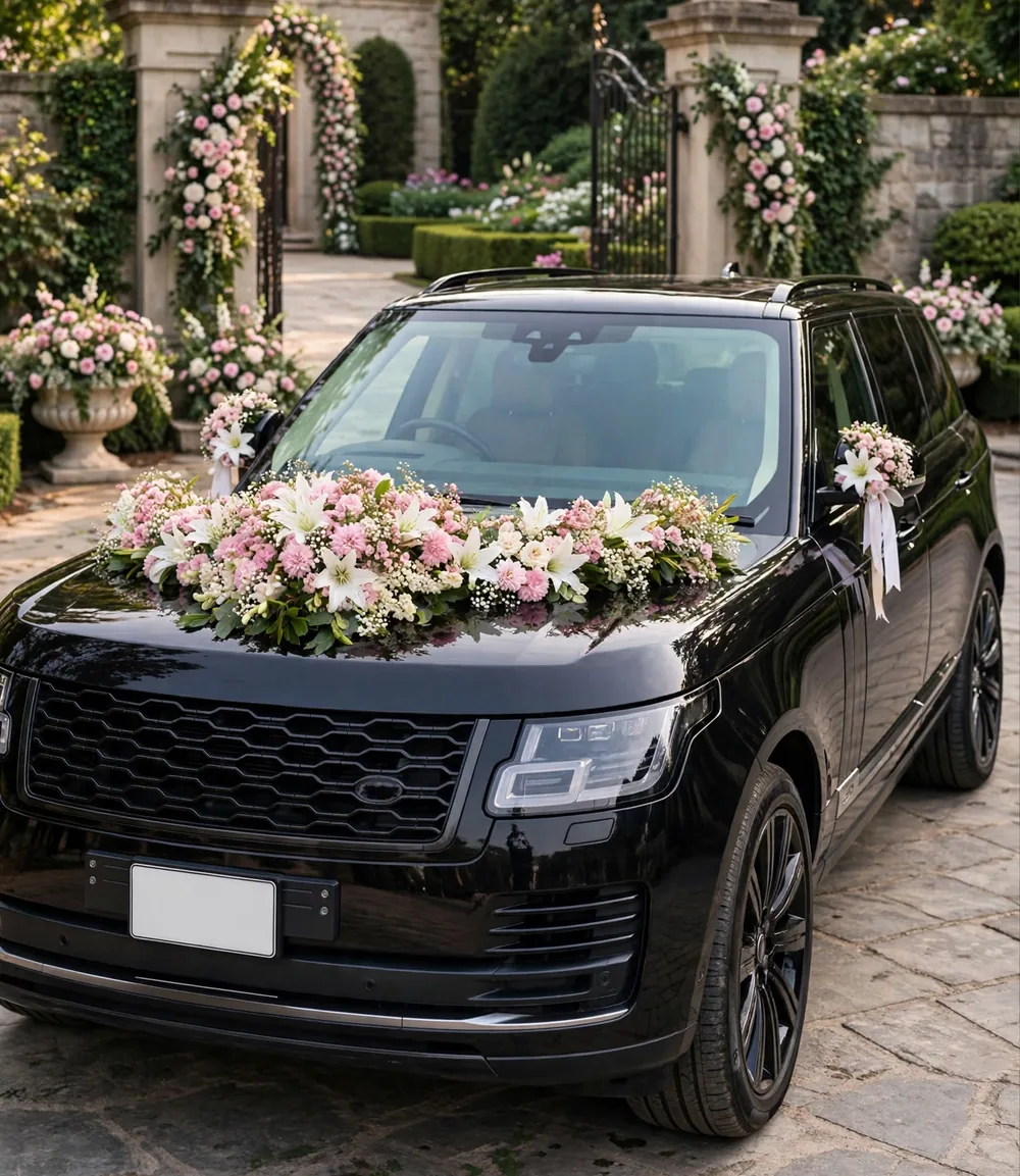 Premium Bridal Car Decor – three-quarter view | PakFlowerShop